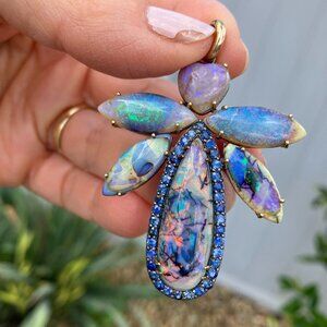 Stunning opal and sapphire dragonfly pendant from Royal Nomad Jewelry